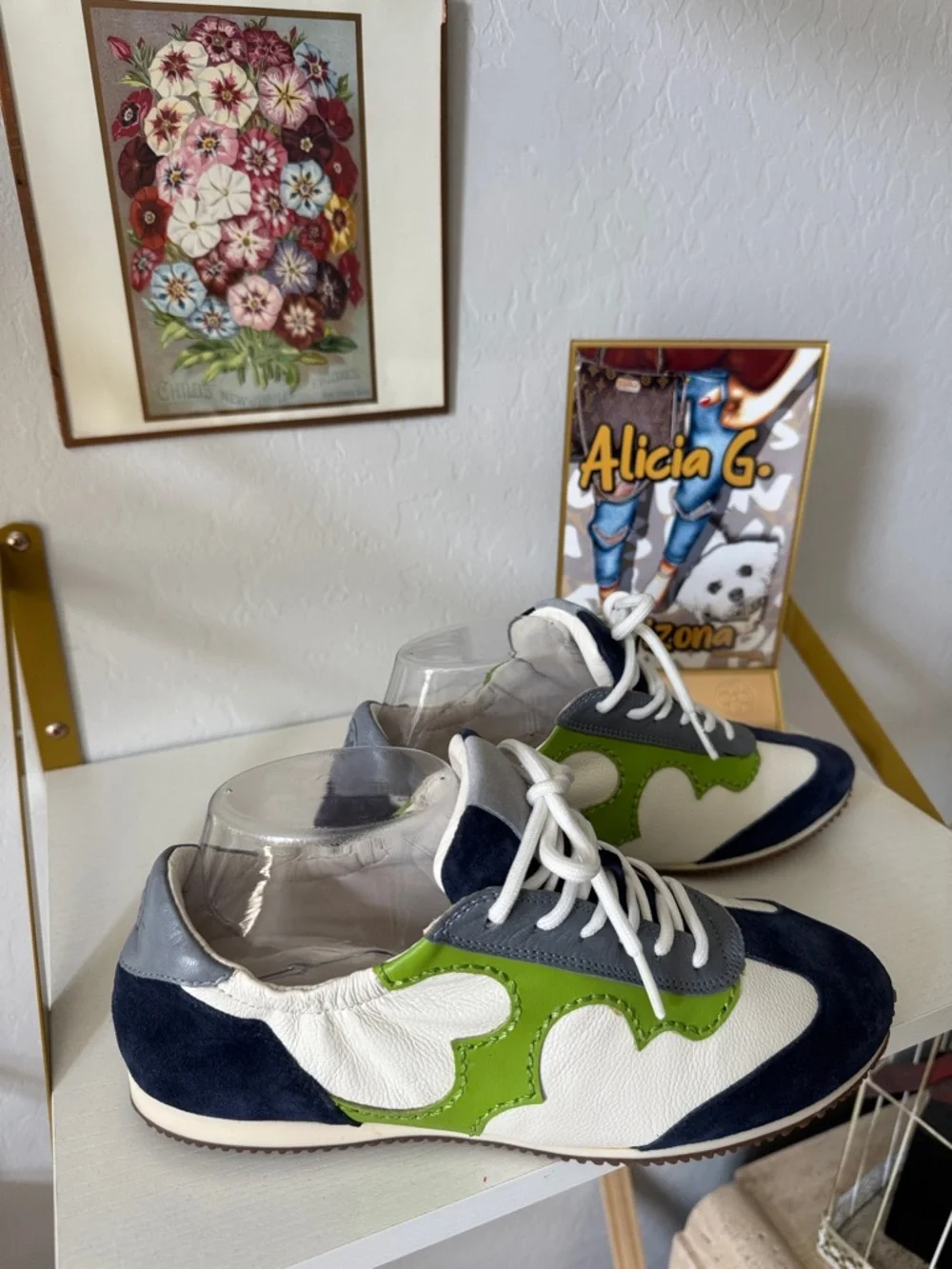 Tory Burch Bi-color green blue Leather Sneaker 8 NWOT - Picture 5 of 11